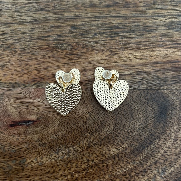 Last Pair! Double Heart Shape Drop Earrings Two Ways to Wear, Green & White, New - Picture 3 of 5